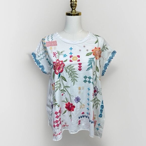 🌺 Johnny Was Katie Relaxed Drape Tee • Small • Embroidered • Worn 1X 🌺 - Picture 5 of 16